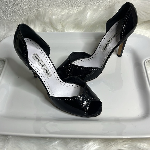 Manolo Blahnik Black Peep-Toe Heels - Picture 2 of 12